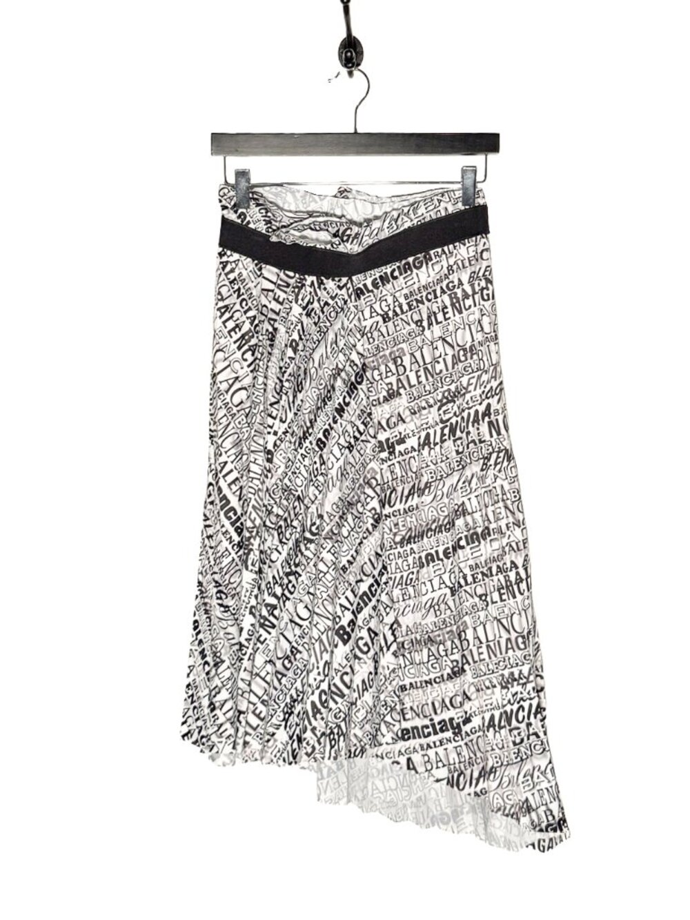 Balenciaga 2019 White Black Logo Printed Pleated Midi Skirt